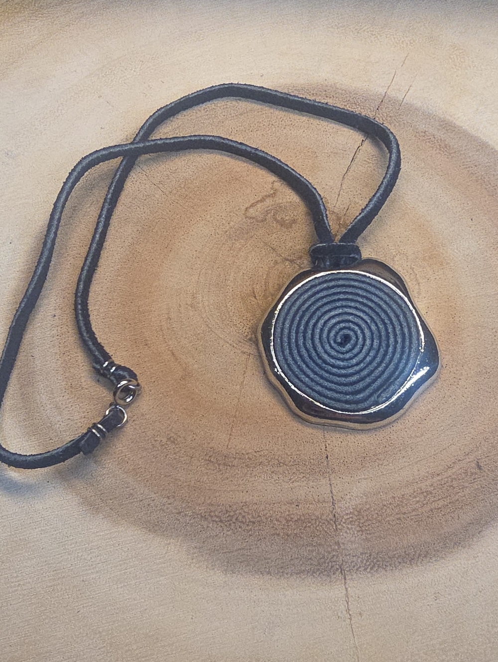 VTG Signed FLORENZA Concentric Circle Spiral Pendant Necklace Mid Century